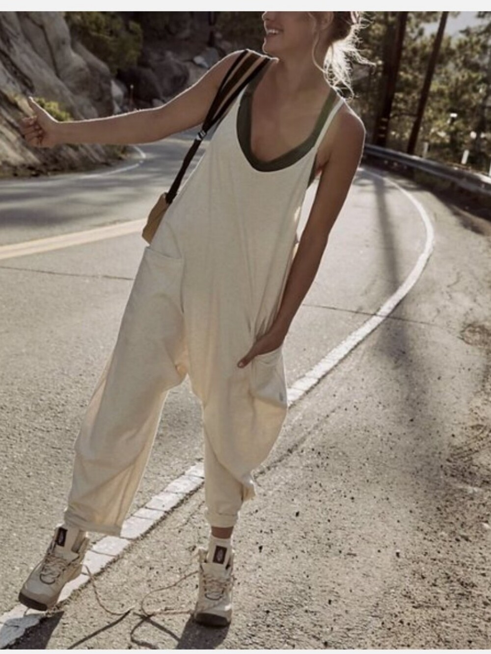 Free People Movement Oatmeal Heather Hotshot Onsie Cotton Tan Romper Summer